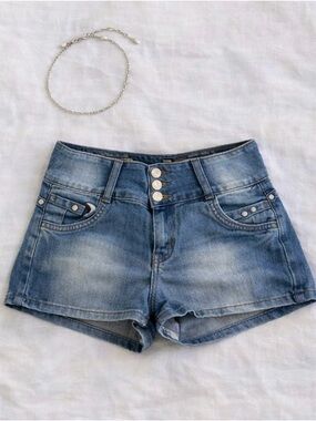 Y2K Low Rise Studded Denim Shorts Size 7 Embellished